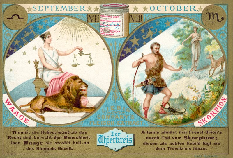 Septembre et octobre : Balance et Scorpion (chromolithographie) - European School