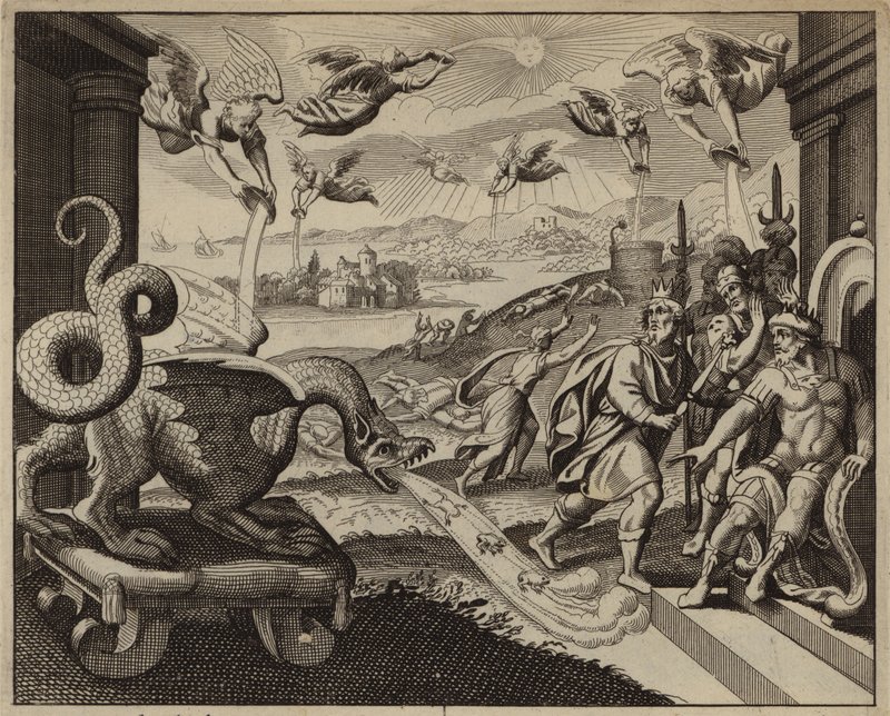 Sept anges vidant sept coupes remplies de la colère de Dieu (gravure) - European School