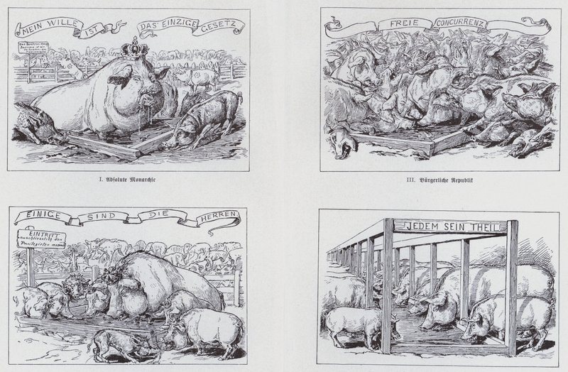 Caricature socialiste de 1895 sur différentes formes de gouvernement - European School