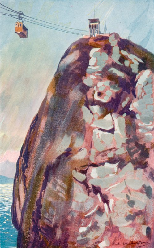 Le téléphérique atteignant le sommet du Pain de Sucre (lithographie couleur) - European School