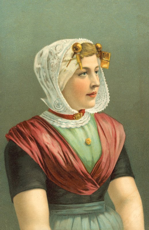 Femme en costume traditionnel (lithographie couleur) - European School