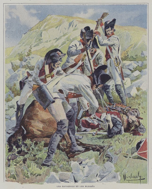Troupes Espagnoles Tuant des Soldats Blessés - Felicien baron de after Myrbach Rheinfeld