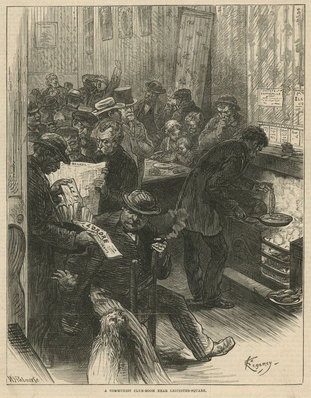 Une salle de club communiste près de Leicester Square (gravure) - Felix Elie Regamey