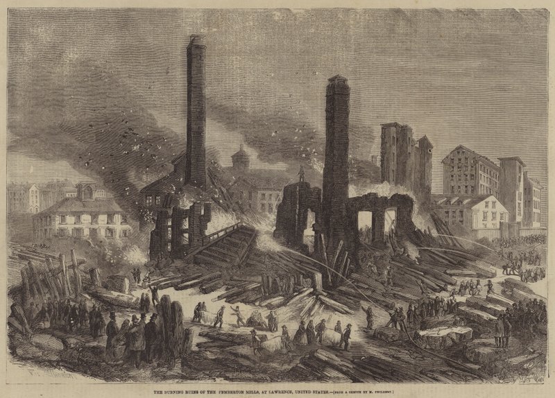 Les ruines en flammes des Pemberton Mills, à Lawrence, États-Unis - Felix Thorigny