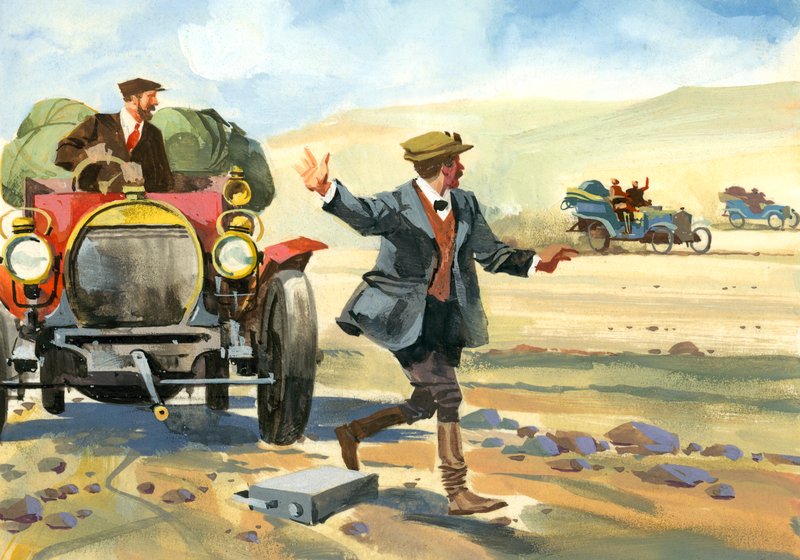 Course automobile de 10 000 miles (gouache sur papier) - Ferdinando Tacconi