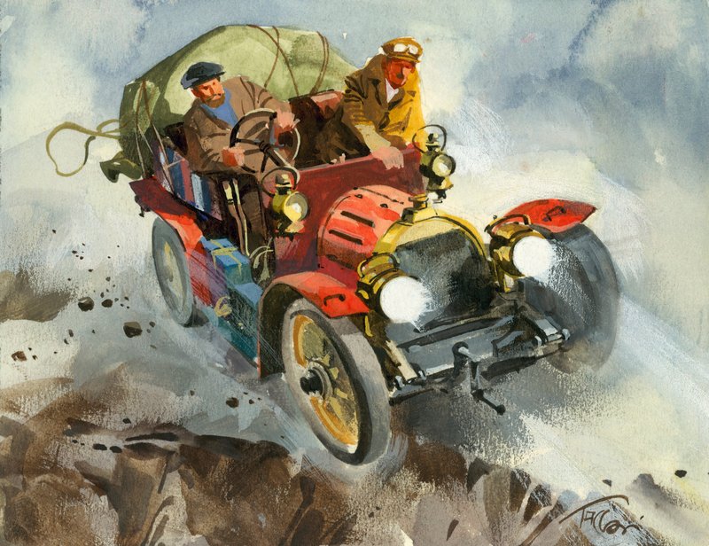 Course automobile de 10 000 miles (gouache sur papier) - Ferdinando Tacconi
