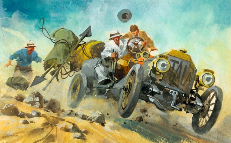 Course automobile de 10 000 miles (gouache sur papier) - Ferdinando Tacconi