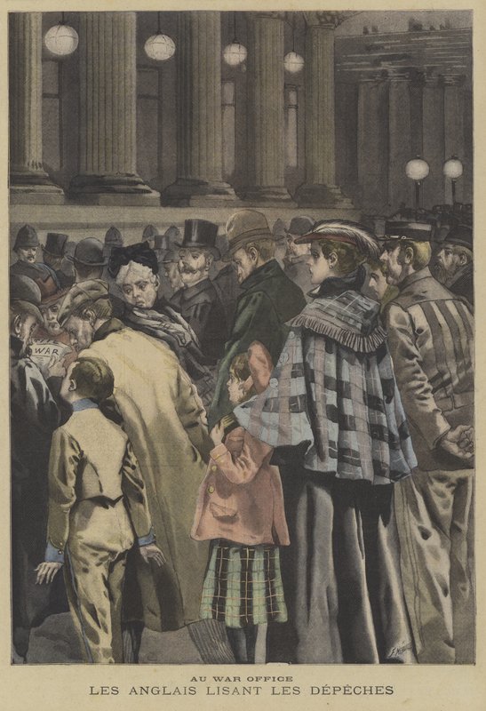 Membres du public britannique lisant des nouvelles de la guerre des Boers devant le War Office, Londres - Fortune Louis Meaulle