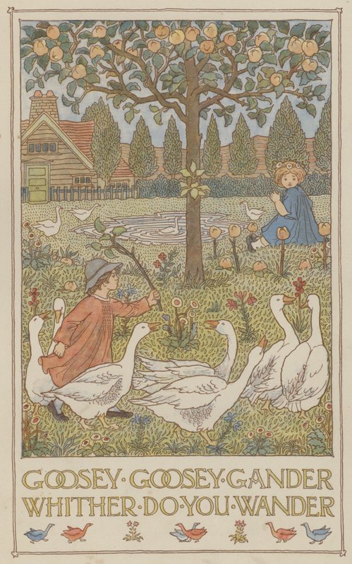 Goosey goosey gander whither do you wander (lithographie couleur) - Francis Donkin Bedford