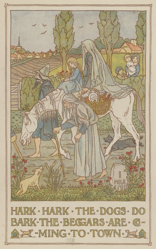 Hark hark the dogs do bark the beggars are coming to town (lithographie couleur) - Francis Donkin Bedford