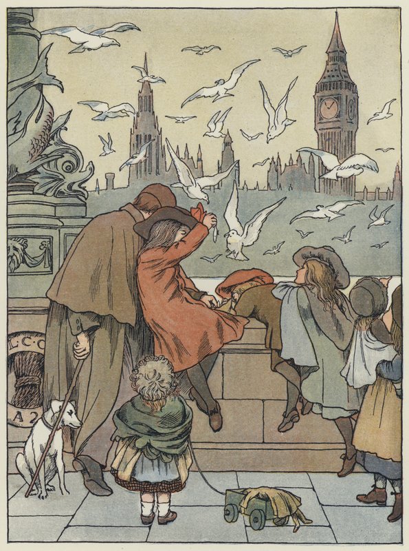 Londres : Feeding the Gulls (lithographie couleur) - Francis Donkin Bedford