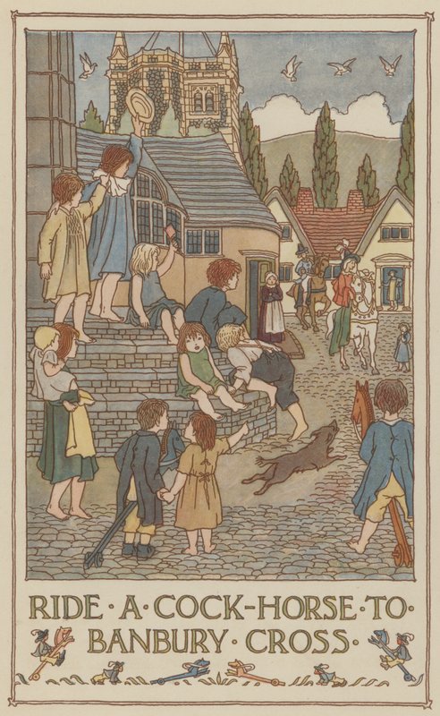 Chevaucher un coq à la croix de Banbury (lithographie couleur) - Francis Donkin Bedford
