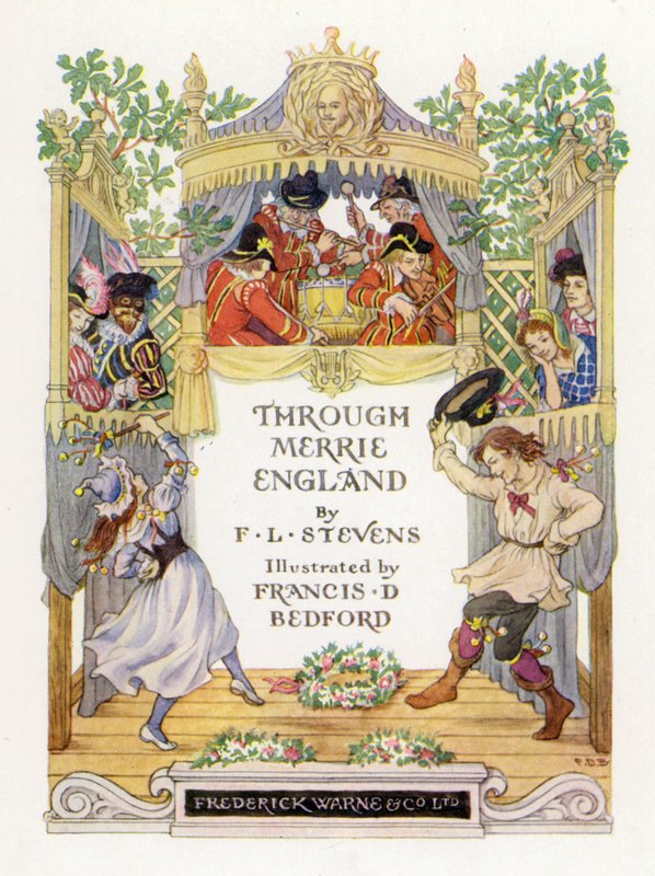 Illustration de la page de titre de Through Merrie England (lithographie couleur) - Francis Donkin Bedford