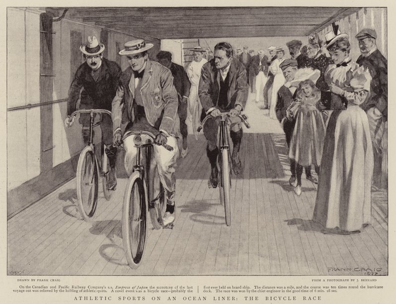 Sports athlétiques sur un paquebot, la course de vélos - Frank Craig