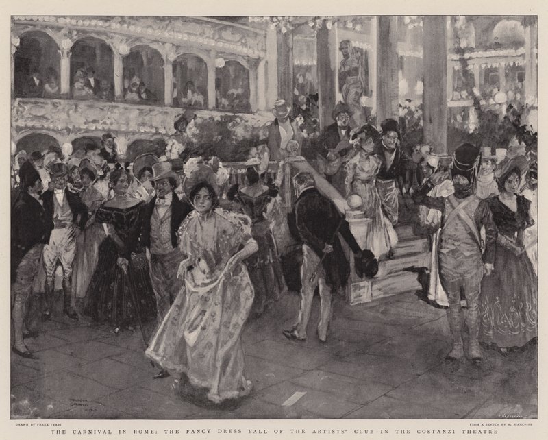Le Carnaval à Rome, le bal masqué du Club des Artistes au Théâtre Costanzi - Frank Craig