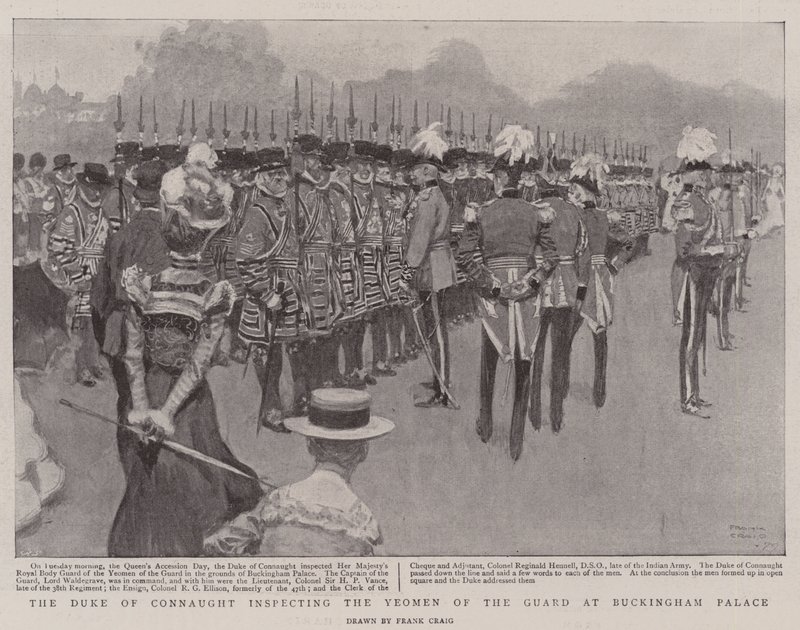 Le duc de Connaught inspectant les Yeomen de la Garde au palais de Buckingham - Frank Craig