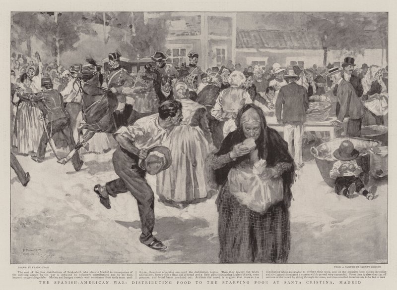 La guerre hispano-américaine, distribution de nourriture aux pauvres affamés à Santa Cristina, Madrid - Frank Craig