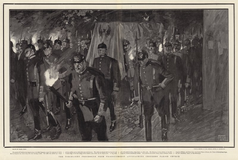 La procession aux flambeaux de Friedrichshof approchant l