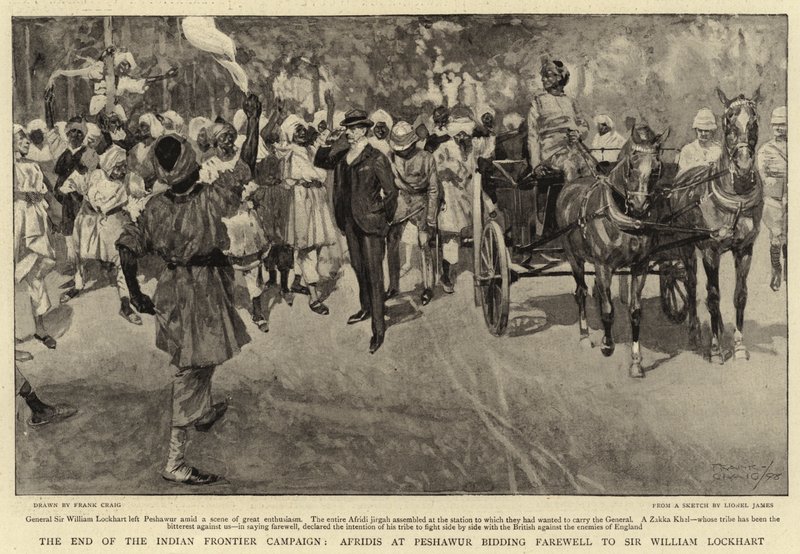 La fin de la campagne de la frontière indienne, Afridis à Peshawur faisant ses adieux à Sir William Lockhart - Frank Craig