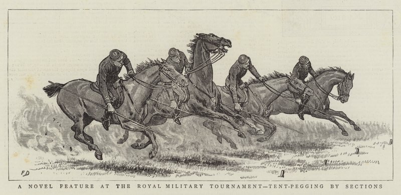 Une nouvelle caractéristique au tournoi militaire royal, Tent-Pegging par sections - Frank Dadd