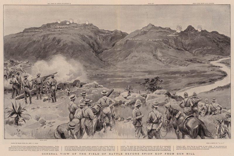 Vue générale du champ de bataille avant Spion Kop depuis Gun Hill - Frank Dadd