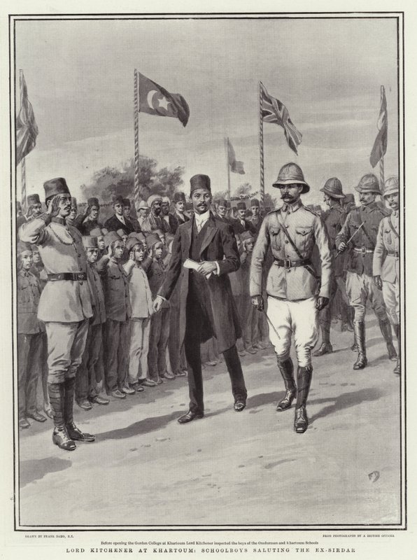Lord Kitchener à Khartoum, les écoliers saluant l