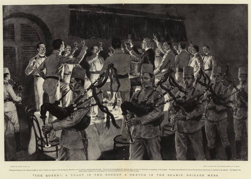 La Reine, un toast au Soudan, une esquisse dans le mess de la brigade de Suakin - Frank Dadd