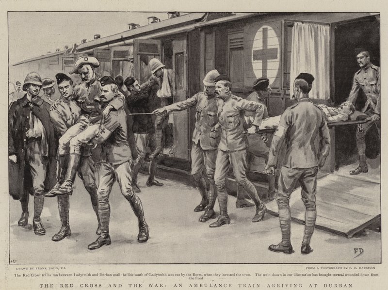 La Croix-Rouge et la guerre, un train ambulance arrivant à Durban - Frank Dadd