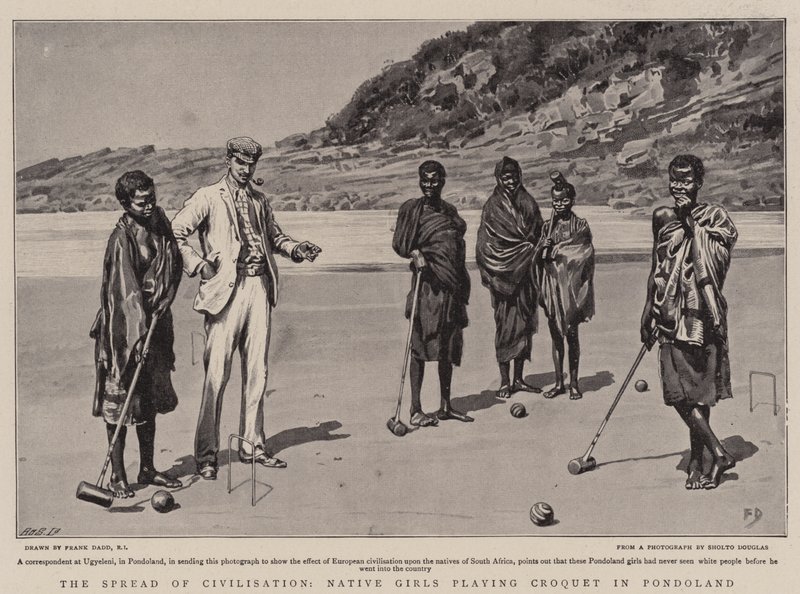 La propagation de la civilisation, filles indigènes jouant au croquet à Pondoland - Frank Dadd