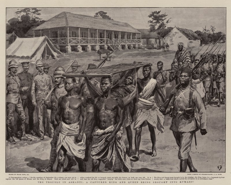 Les Troubles en Ashanti, Un Roi et une Reine Capturés amenés à Kumassi - Frank Dadd