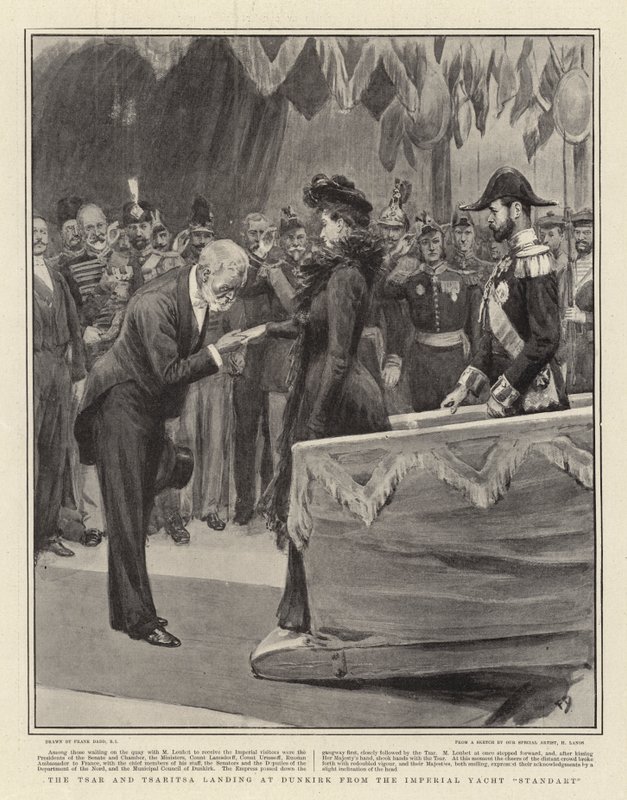 Le tsar et la tsarine débarquant à Dunkerque depuis le yacht impérial Standart - Frank Dadd
