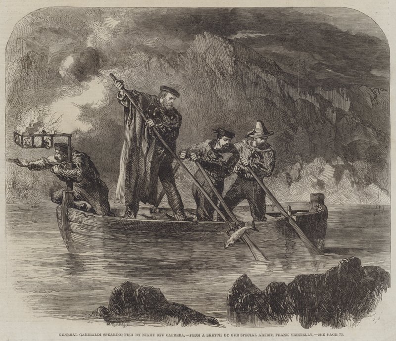 Le général Garibaldi pêchant à la lance de nuit au large de Caprera - Frank Vizetelly