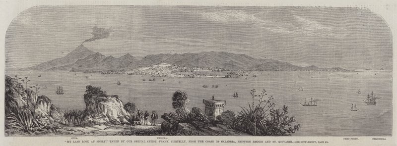 Mon dernier regard sur la Sicile, depuis la côte de Calabre, entre Reggio et St Giovanni - Frank Vizetelly