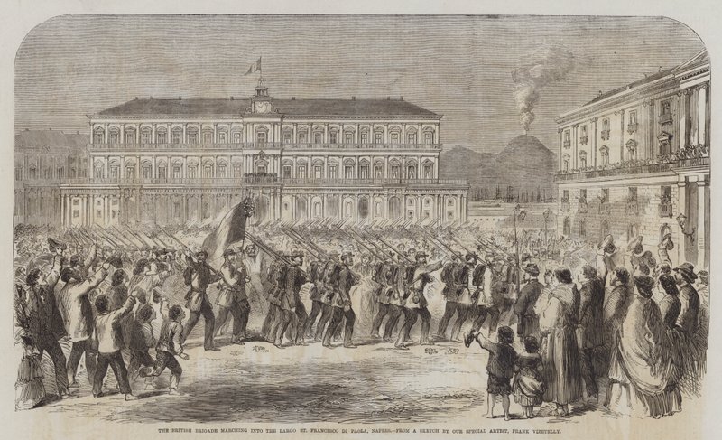 La brigade britannique marchant dans le Largo St Francesco di Paola, Naples - Frank Vizetelly