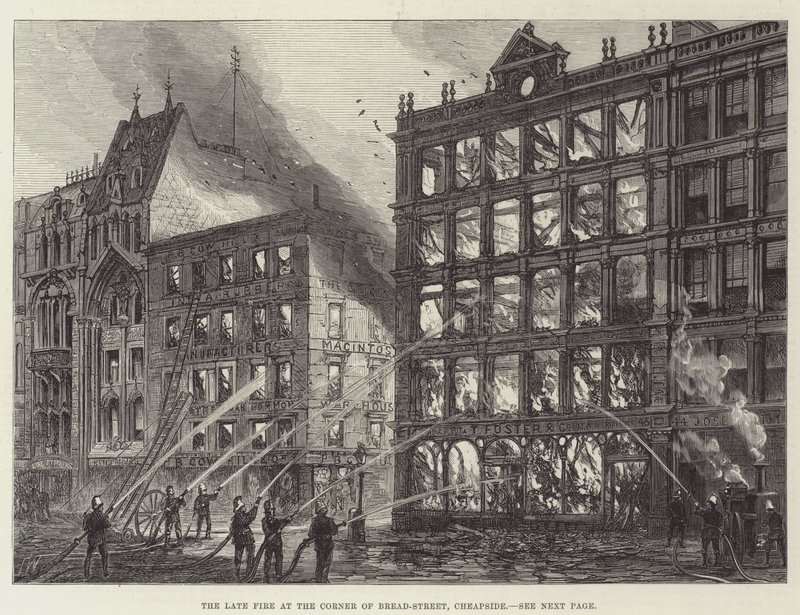 Le récent incendie au coin de Bread-Street, Cheapside - Frank Watkins