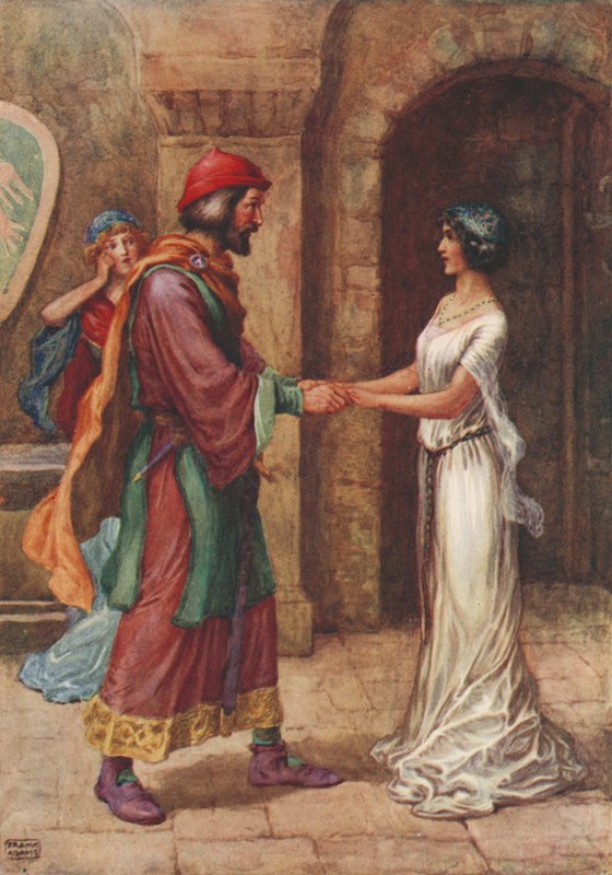 Géraldine et le Baron, tiré de Christabel par Samuel Taylor Coleridge (lithographie en couleur) - Frank Adams