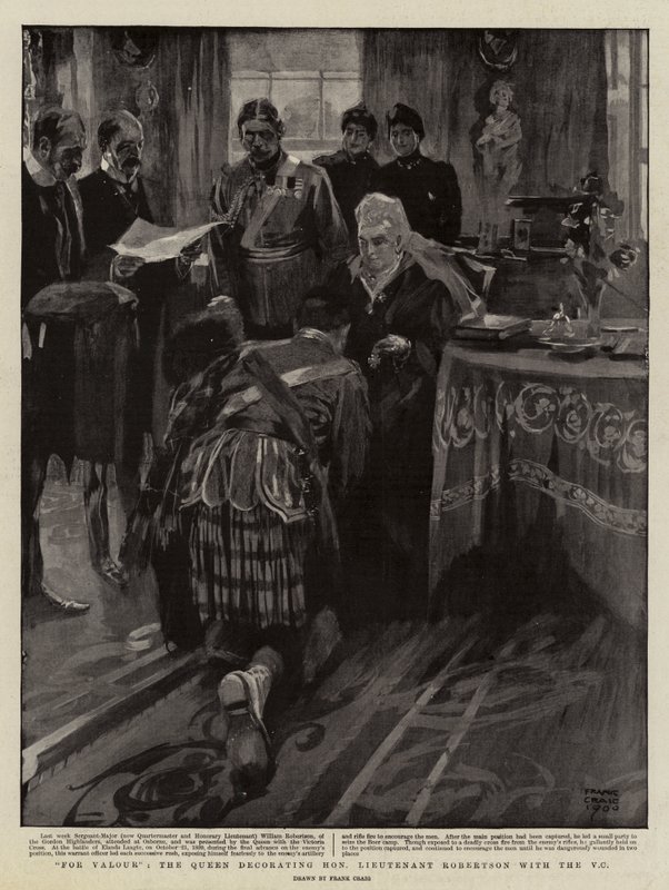 Pour la Valeur, la Reine décorant le Lieutenant Honorable Robertson avec la V C - Frank Craig