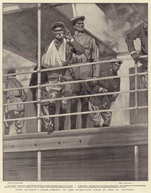 Retour à la maison de Lord Roberts, sur le pont ouragan du SS Canada - Frank Craig