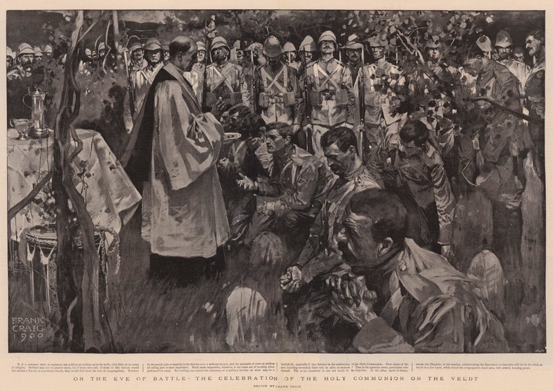 À la veille de la bataille, la célébration de la Sainte Communion sur le Veldt - Frank Craig