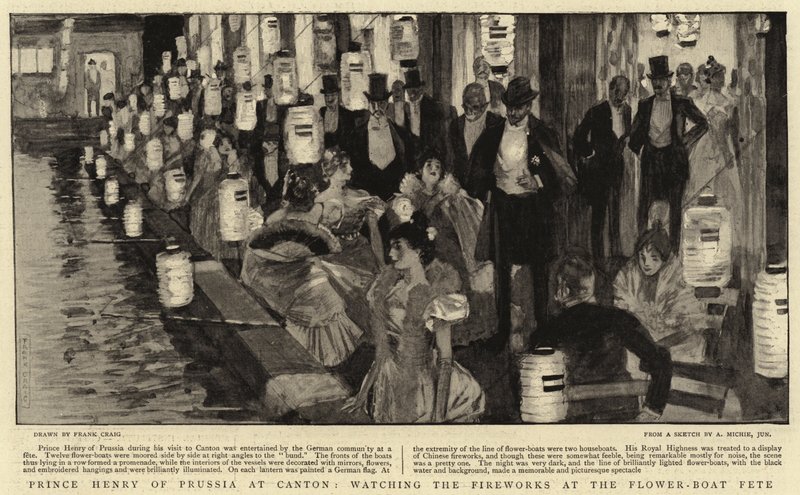 Le prince Henri de Prusse à Canton, regardant les feux d
