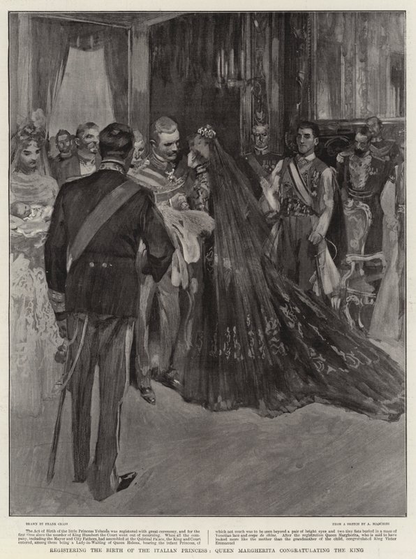 Enregistrement de la naissance de la princesse italienne, la reine Margherita félicitant le roi - Frank Craig