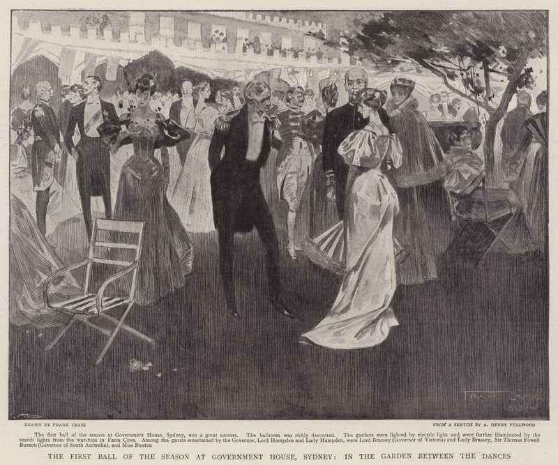 Le Premier Bal de la Saison à la Maison du Gouvernement, Sydney, dans le Jardin entre les Danses - Frank Craig
