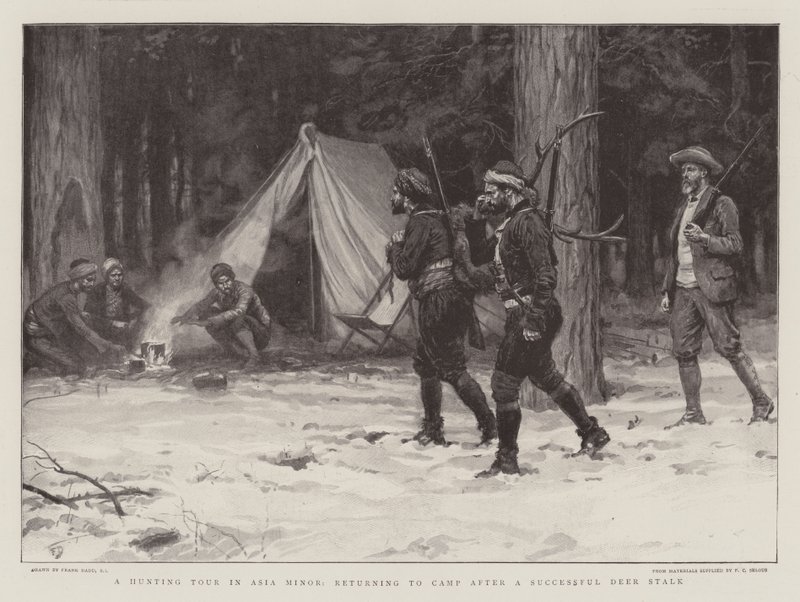 Une tournée de chasse en Asie Mineure, retour au camp après une chasse au cerf réussie - Frank Dadd