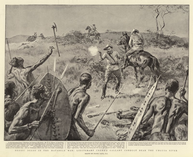 Actes héroïques dans la guerre des Matabele, la conduite courageuse du lieutenant Crewe près de la rivière Umguza - Frank Dadd
