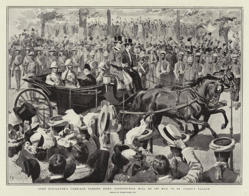 Le Carrosse de Lord Kitchener descendant Constitution Hill en route vers le Palais de St James - Frank Dadd