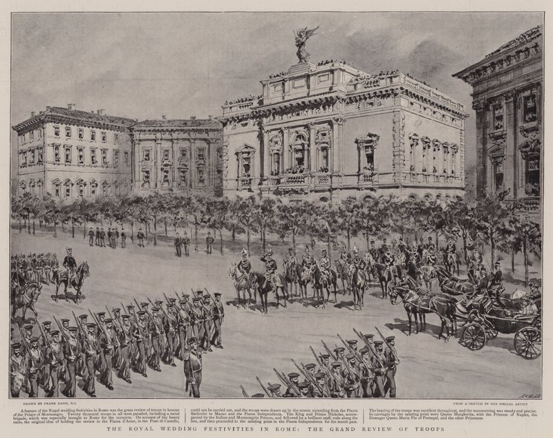 Les festivités du mariage royal à Rome, la grande revue des troupes - Frank Dadd