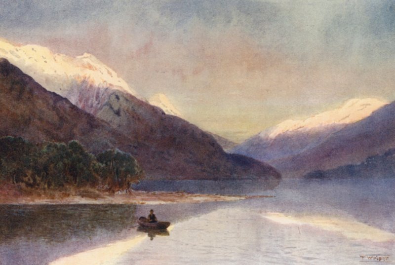 Nouvelle-Zélande : Fiord du Nord, Lac Te-Anau (lithographie en couleur) - Frank H Wright