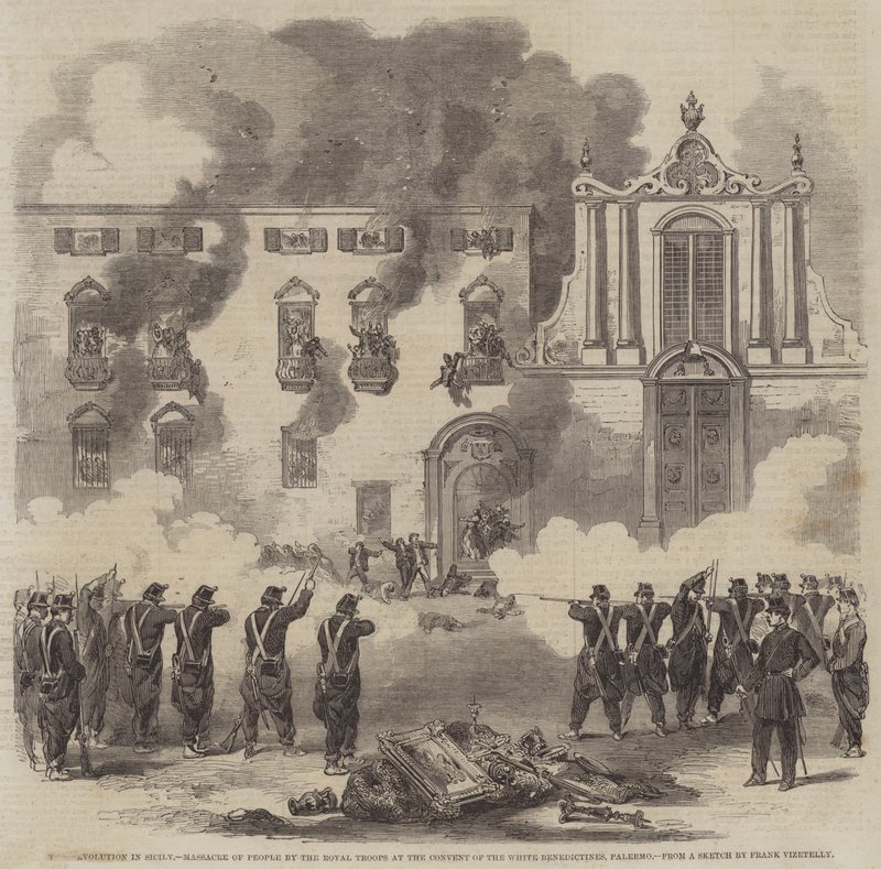 La Révolution en Sicile, Massacre de Personnes par les Troupes Royales au Couvent des Bénédictins Blancs, Palerme - Frank Vizetelly