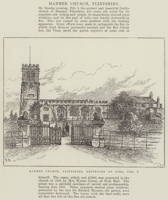 Église de Hanmer, Flintshire, détruite par le Feu, 3 février - Frank Watkins