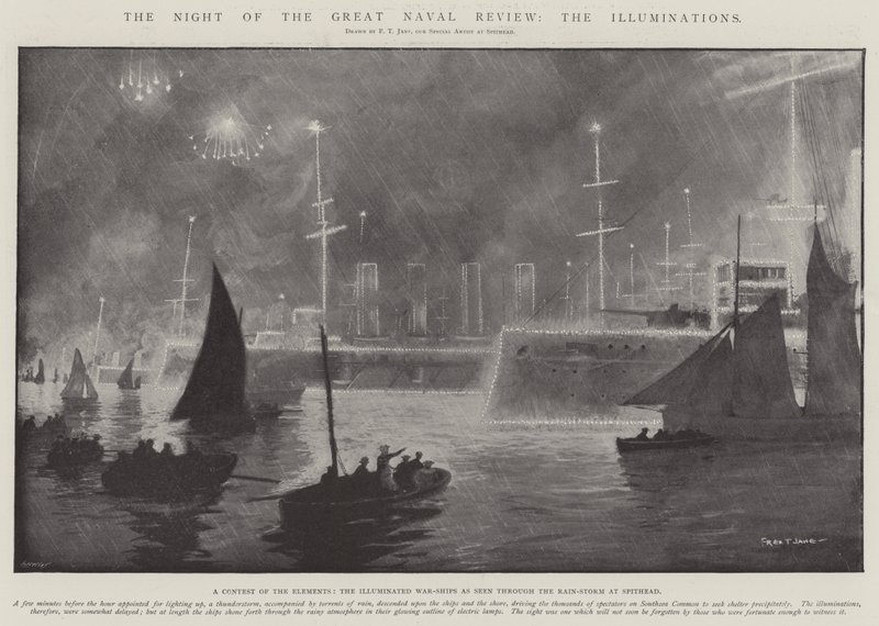 La nuit de la grande revue navale, les illuminations - Fred T. Jane